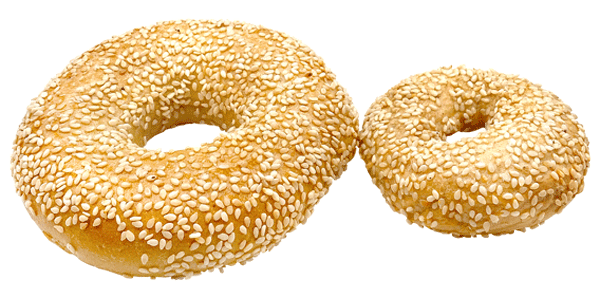 Sesam Bagel und Mini-Bagel nebeneinander